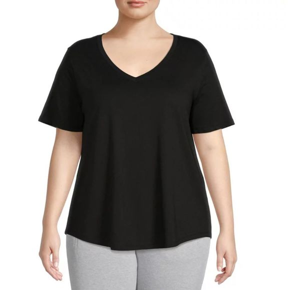 NWT Terra & Sky Sz 4X Plus Size V Neck Black Super Soft Short Sleeve T Shirt